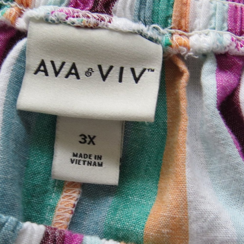 Ava & Viv Linen Blend Colorful Striped Skirt and Top Set - Top 4X/ Skirt 3X - Picture 11 of 12
